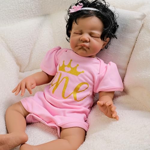 Enjoy with Love Neue 19inch Reborn Baby Puppe bereits bemalt Ende August Dunkle Haut Lebensechte Soft Touch 3D Haut Hand-Wurzelhaar sichtbar von Enjoy with Love