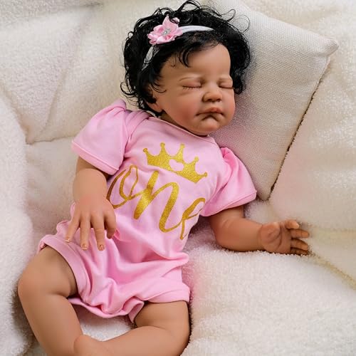 Enjoy with Love Neue 19inch Reborn Baby Puppe bereits bemalt Ende August Dunkle Haut Lebensechte Soft Touch 3D Haut Hand-Wurzelhaar sichtbar von Enjoy with Love