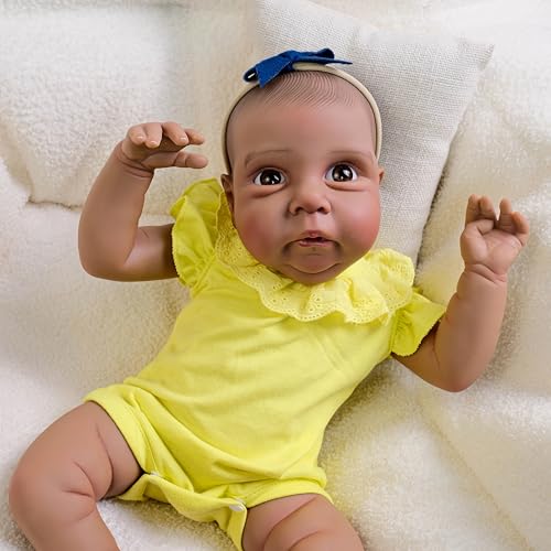 Enjoy with Love Neue 19inch lebensechte Neugeborene Baby Puppe Miley Reborn Baby Größe Dunkle Haut Handgemachte 3D Haut Hand Zeichnen Haar Sichtbare Venen von Enjoy with Love