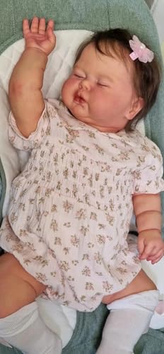 Enjoy with Love Neue 24Inch Schlafpuppe im weichen Tuch Körper Lebensechte Gurke Reborn Kleinkind Hand verwurzeltes Haar Kuschelige Baby Mädchen Puppe Baby von Enjoy with Love