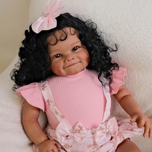 Enjoy with Love Neue 24inch Raya Reborn Kleinkind Mädchen Wurzelhaar Hohe Qualität Dunkle Haut Painted Puppe Weiche Tuch Körper 3D Haut von Enjoy with Love