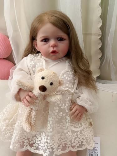 Enjoy with Love Neue 24inch Reborn Kleinkind Mädchen Puppe bereits gemalt fertig Prinzessin Puppe Sandie Populäre lebensechte Soft Touch 3D Haut Kunst Puppe (Blue Eyes) von Enjoy with Love