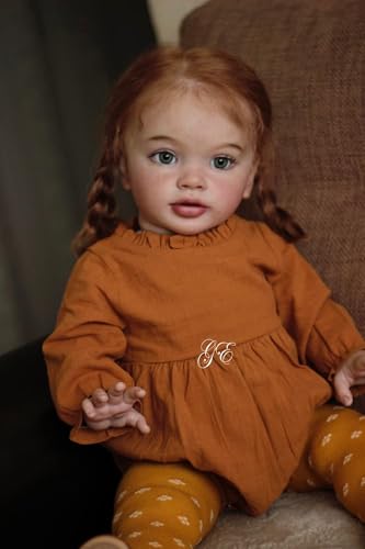 Enjoy with Love Neue 26 Zoll Lifelike Pippa Kleinkind Mädchen Puppe mit süßen Frecken auf Gesicht Hand verwurzelt rote Haare grüne Augen von Enjoy with Love