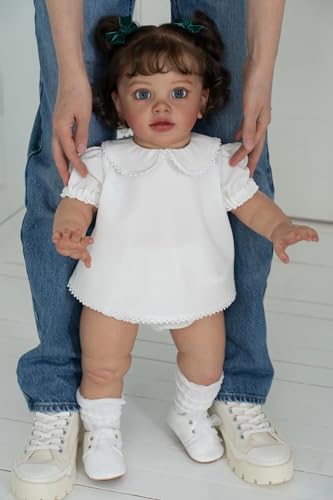 Enjoy with Love Neue 26inches Pippa bereits gemalt Fertige Puppe Reborn Kleinkind Riesige Babygröße Populäre lebensechte Soft Touch 3D Haut Kunst Puppe (Brown Eyes) von Enjoy with Love
