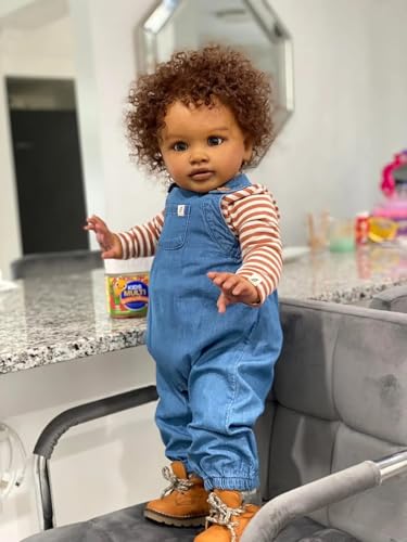 Enjoy with Love Neue 28inches Pippa bereits gemalt Fertige Puppe Reborn Kleinkind Riesige Baby Größe Dunkle Haut Lifelike Soft Touch 3D Skin Art Puppe von Enjoy with Love