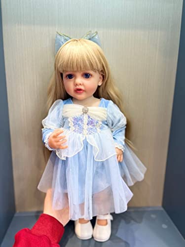Enjoy with Love Neue 55CM Betty Ganzkörper Silikon Soft Touch Reborn Kleinkind Prinzessin mit langem blondem Haar Blaues Kleid Lebensechte echte Babypuppe (Blue Eyes) von Enjoy with Love