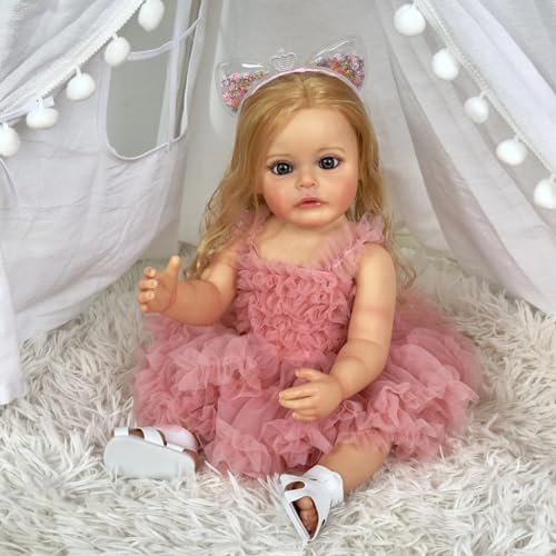 Enjoy with Love Neue 55CM Ganzkörper Silikon Sue-Sue Reborn Kleinkind Mädchen Prinzessin Hand-detaillierte Malerei Wurzelblondes Haar wasserdichtes Spielzeug (Blue Eyes) von Enjoy with Love