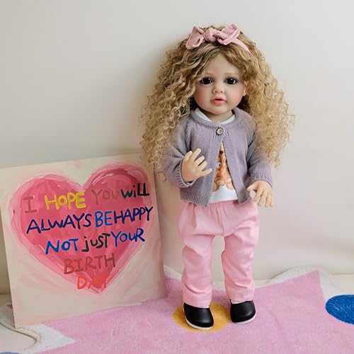 Enjoy with Love Neue 55CM Lifelike Reborn Kleinkind Puppe Lockiges Blondes Haar Weiches Vinyl Full Body Betty Mädchen von Enjoy with Love