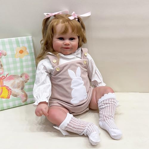 Enjoy with Love Neue 60CM Maddie Riesige Größe Baby Reborn Kleinkind Beliebte Mädchen Puppe mit Wurzelbraunem Haar Weiche Kuschelkörper Hochwertige Puppe von Enjoy with Love