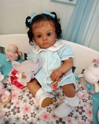 Enjoy with Love Neue 60CM Reborn Kleinkind Tutti in Dunkelbrauner Haut Baby Mädchen Puppe Lifelike Soft Touch Hohe Qualität 3D Skin Art Puppe von Enjoy with Love