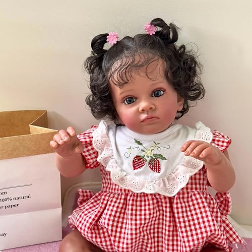 Enjoy with Love Neue 60CM Tutti Reborn Kleinkind in Dunkelbrauner Haut Neugeborene Baby Mädchen Puppe Lebensechte Soft Touch Hochwertige 3D Skin Art Puppe von Enjoy with Love