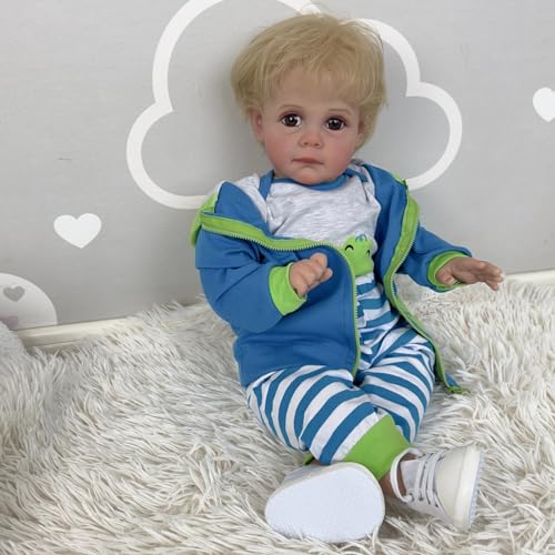 Enjoy with Love Neue 60CM fertiggestellte Puppe im Bild Reborn Puppe Kleinkind Junge Hand Paint Puppe mit Genesis Farbe Hochwertige 3D Haut Puppe (Brown Eyes) von Enjoy with Love