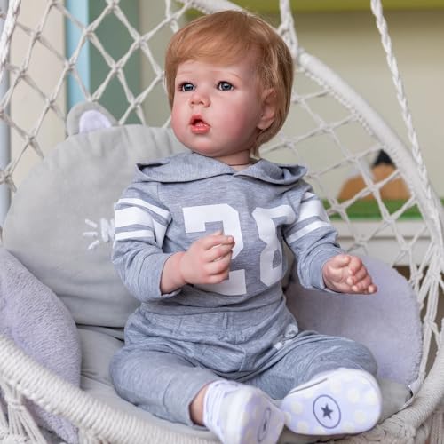 Enjoy with Love Neue 75CM riesige Größe Wiedergeborenes Kleinkind Baby Boy Liam Echtes Bild Hand Male Puppe mit 3D Haut sichtbare Venen lebhafte 12 Monate Puppe von Enjoy with Love