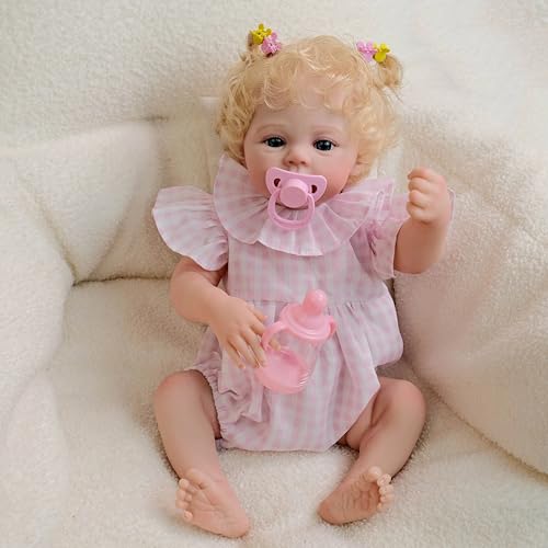 Enjoy with Love Neues 18inch Wiese Neugeborenes Baby Ganzkörper Vinyl Reborn Puppe Realistisches handgefertigtes Wurzelhaar Sichtbare Venen Sammelspielzeug von Enjoy with Love