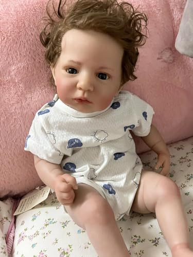Enjoy with Love Neues 24inch Reborn Baby bereits gemalt Fertige Puppe Cameron mit Hand-Wurzel Haar Lifelike 3D Haut Baby Sammelbare Puppen (Blue Eyes) von Enjoy with Love