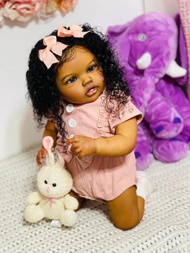 Neue 24Inch Dunkelbraune Haut Reborn Baby Kleinkind Lottie Neugeborene Puppe Prinzessin Mädchen lebensechte Soft Touch 3D Haut Kunst Puppe von Enjoy with Love