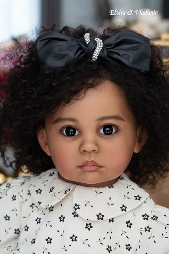 New 24Inch Julieata Soft Silicone Vinyl Reborn Toddler Girl Dark Skin Doll with White Clothes Doll Hand Rooted Curly Hair New 24Inch Julieata Soft Silicone Vinyl Reborn Toddler Girl Dark Skin Doll with White Clothes Doll Hand Rooted Curly Hair von Enjoy with Love
