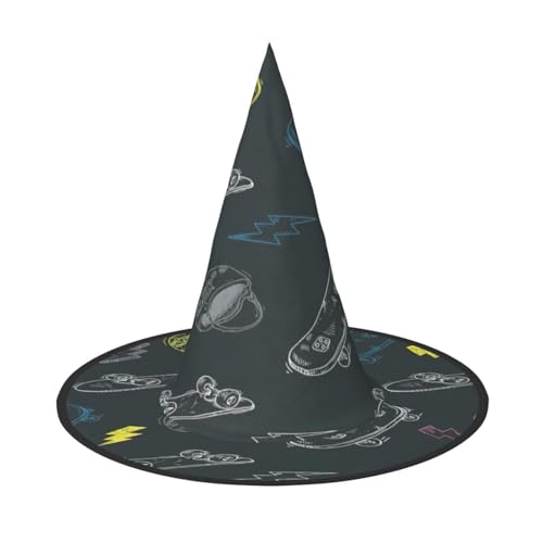 EnkzpoHen Graffiti-Skateboard-Druck, Halloween-Zauberer-Hut, bequem, leicht, Festivals, Party, Kopfbedeckung EnkzpoHen Graffiti-Skateboard-Druck, Halloween-Zauberer-Hut, bequem, leicht, Festivals, Party, Kopfbedeckung von EnkzpoHen