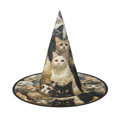 EnkzpoHen Halloween-Zaubererhut mit Katzendruck, bequem, leicht, Festivals, Party, Kopfbedeckung EnkzpoHen Halloween-Zaubererhut mit Katzendruck, bequem, leicht, Festivals, Party, Kopfbedeckung von EnkzpoHen