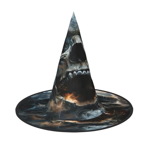 EnkzpoHen Horror-Geister-Totenkopf-Druck, Halloween-Zaubererhut, bequem, leicht, Festivals, Party, Kopfbedeckung von EnkzpoHen