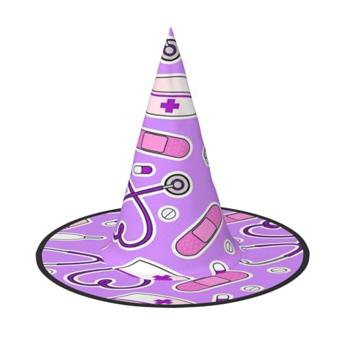 EnkzpoHen Hut mit Krankenschwestermuster, violetter Druck, Halloween-Zaubererhut, bequem, leicht, Festivals, Party, Kopfbedeckung EnkzpoHen Hut mit Krankenschwestermuster, violetter Druck, Halloween-Zaubererhut, bequem, leicht, Festivals, Party, Kopfbedeckung von EnkzpoHen