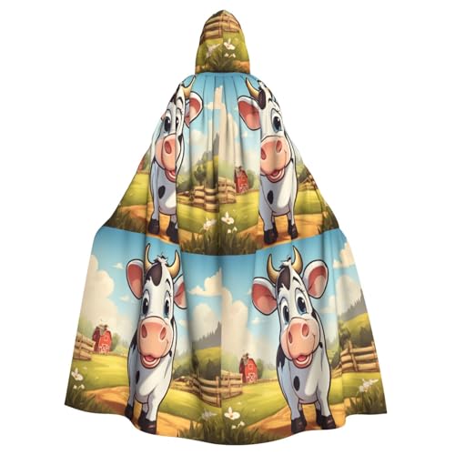 EnkzpoHen Kapuzenumhang mit Cartoon-Milchkuh-Druck, Unisex, Halloween, Maskerade, Cosplay von EnkzpoHen