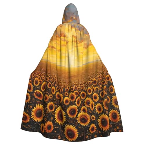 EnkzpoHen Kapuzenumhang mit Sonnenblumenfeld, Sonnenuntergang, Blumenmeer, Unisex, Halloween, Maskerade, Cosplay von EnkzpoHen