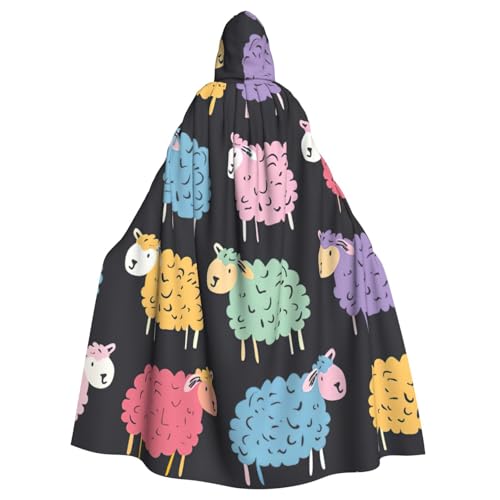 EnkzpoHen Kapuzenumhang mit niedlichem buntem Schaf, Cartoon-Muster, Unisex, Halloween, Maskerade, Cosplay von EnkzpoHen