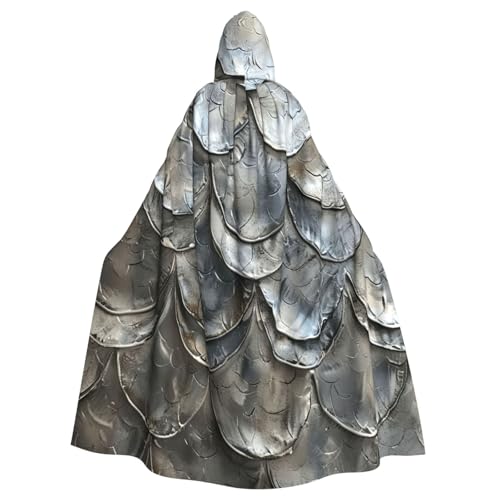 EnkzpoHen Silberfarbener Kapuzenumhang mit Fischschuppen-Druck, Unisex, Halloween, Maskerade, Cosplay von EnkzpoHen