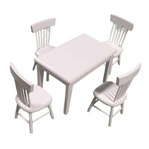 Enshey Miniatur-Küchenmbel-Set für Puppenhaus – weie Tisch- und Stuhldekoration im Mastab 1:12, perfekt für Puppenhaus-Dekoration von Enshey