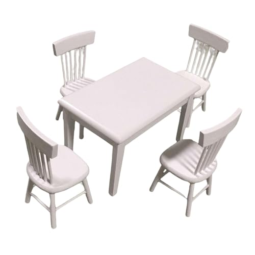 Enshey Miniatur-Puppenhaus-Küchenmbel-Set – weier Tisch und Stühle – Mastab 1:12 zur Dekoration von Enshey