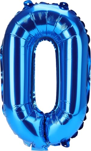 Envenzo Zahlen Folienballon Große Farben Deko 0-9 Geburtstag Party Dekor Regenbogen, Rosegold, Blau, Rosa Jubiläumsfeiern von Envenzo (Blau, Zahl 0) von Envenzo