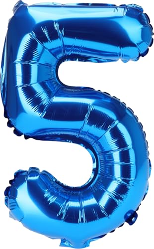 Envenzo Zahlen Folienballon Große Farben Deko 0-9 Geburtstag Party Dekor Regenbogen, Rosegold, Blau, Rosa Jubiläumsfeiern von Envenzo (Blau, Zahl 5) von Envenzo