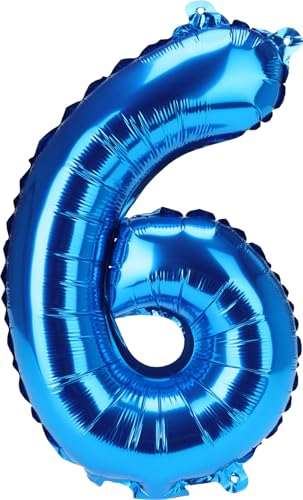Envenzo Zahlen Folienballon Große Farben Deko 0-9 Geburtstag Party Dekor Regenbogen, Rosegold, Blau, Rosa Jubiläumsfeiern von Envenzo (Blau, Zahl 6) von Envenzo