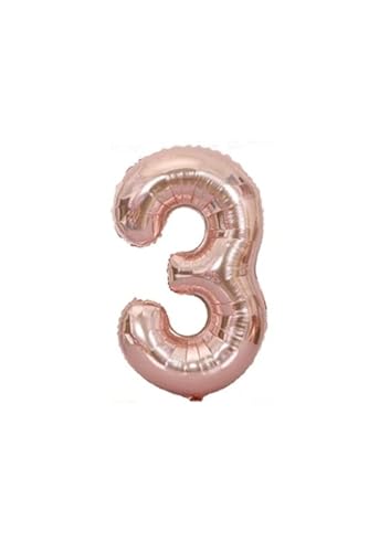 Envenzo Zahlen Folienballon Große Farben Deko 0-9 Geburtstag Party Dekor Regenbogen, Rosegold, Blau, Rosa Jubiläumsfeiern von Envenzo (Roségold, Nummer 3) von Envenzo