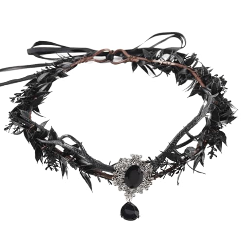 Enwye Handgemachte Schwarze Blumenkrone - Gothic Verstellbares Geweih Tiara Hexen Stirnband Dunkles Feen Kopfstück Mit Strasssteinen von Enwye
