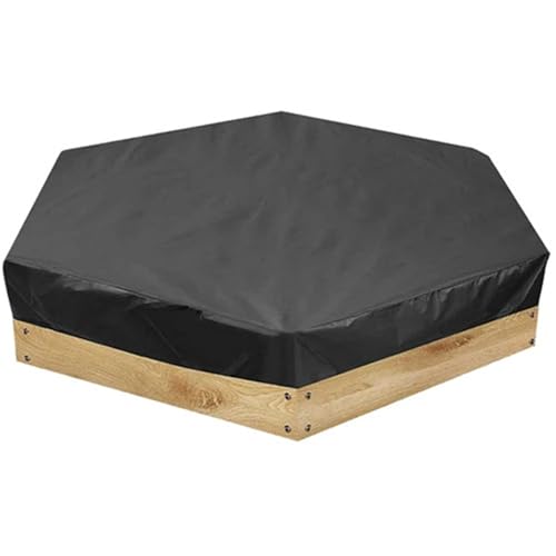 Sandkastenabdeckung Sechseckige Sandkastenabdeckung, wasserdicht, staubdicht, 190T Polyester-TAFT, for den Außenbereich, Sandkastenabdeckungen, Terrassenmöbelschutz(Black,180x150x20cm) von EnxJire