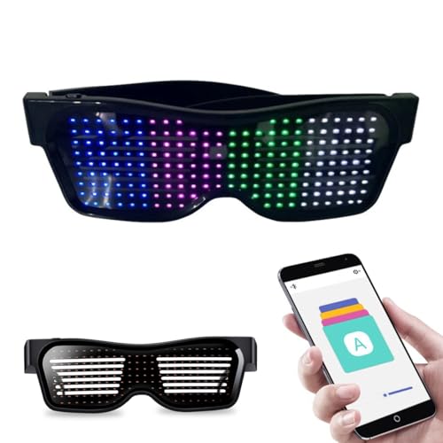 Enzemit LED-Brille, leuchtende Brille, anpassbare Bluetooth-LED-Brille, Halloween-Brille für Party, App-Steuerung, LED-Display, Smart-Brille für Nachtclub, Festivals, Raves, Weihnachten von Enzemit