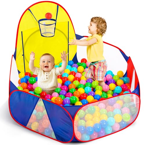 Eocolz Bällebad für Kinder, großes Pop-Up-Ballgäbe für Kleinkinder, Spielhaus, Baby-Laufstall, mit Basketballkorb und Aufbewahrungstasche mit Reißverschluss, 120 cm (Blau & rot & gelb) Eocolz Bällebad für Kinder, großes Pop-Up-Ballgäbe für Kleinkinder, Spielhaus, Baby-Laufstall, mit Basketballkorb und Aufbewahrungstasche mit Reißverschluss, 120 cm (Blau & rot & gelb) von Eocolz