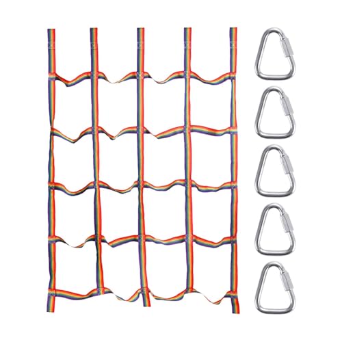 Eoixuqba 1 Set Regenbogen-Kletternetz für Kinder im Freien – 144 x 183 cm, Regenbogen-Cargo-Netz mit 5 dreieckigen Haken, Kletter-CargoNet Kinder, hochfestes Hindernis, Fitness für Kinder von Eoixuqba