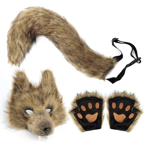Eoixuqba Wolf Kostüm Set | Halloween Wolf Verkleidungsset | Damen Tier Kostüm Outfit für Rollenspiel Bühnenauftritt | Maskerade Weihnachten Halloween Cosplay von Eoixuqba