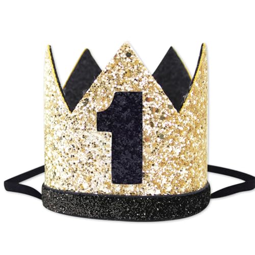 Eoopoon 1. Geburtstag Krone Hut für Baby, Glitzerkrone für Geburtstagsparty, Junge Mädchen Erster Geburtstag Hut, Schwarz & Goldene Krone Dekoration (Schwarz) von Eoopoon