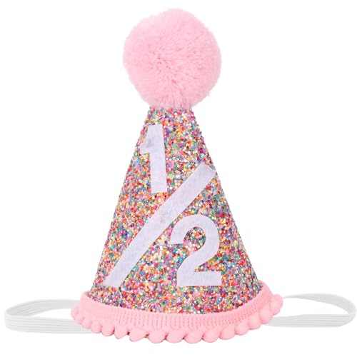 Eoopoon Regenbogen-Kegel-Geburtstagshut, glitzernder Geburtstagshut, 1/2 Geburtstag Kronenhut, perfekte Geburtstagsparty-Dekoration für Jungen und Mädchen (Kegel 1/2) von Eoopoon