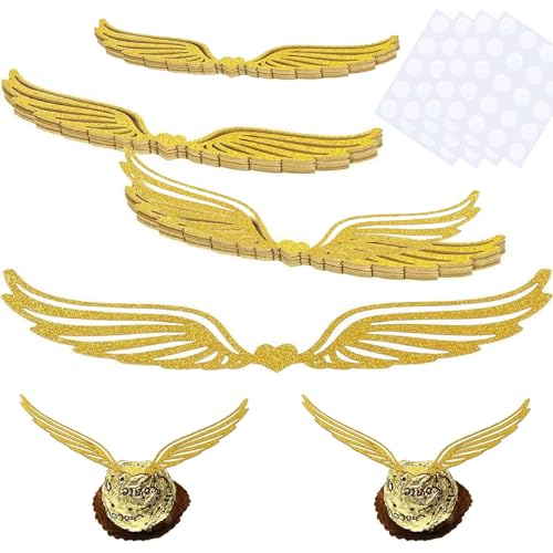 Eowppue 100 Stück Witcher Gold Wings Schokoladen-Topper, hohle Flügel Cupcake-Topper für Wizard-Themenparty, Geburtstag, Baby-Dusche, Hochzeit, Schule, Halloween-Dekoration Eowppue 100 Stück Witcher Gold Wings Schokoladen-Topper, hohle Flügel Cupcake-Topper für Wizard-Themenparty, Geburtstag, Baby-Dusche, Hochzeit, Schule, Halloween-Dekoration von Eowppue