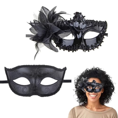 Eowppue 2er Pack Venezianische Masken Paar von Masken für Frauen und Männer venezianische maske für Halloween Karneval Party Kostüm von Eowppue