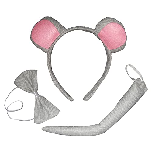 Eowppue Dreiteiliges Tierkostüm mit Krawattenschwanz Tierohren für Maskerade Party Dekoration Zubehör (Maus) von Eowppue