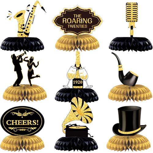 10 Stück brüllende 1920er-Jahre-Partywabendekoration Schwarz und Gold Geburtstagsparty-Dekorationen Jazz Party Tischdekoration für Geburtstag 1920er Jahre Vintage Jazz Flapper, Hochzeit Party Supplies von Epakh