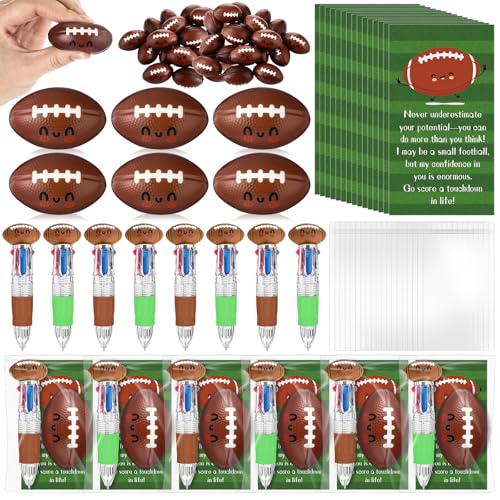 Epakh 30 Sets Kugelschreiber für Fußballliebhaber, mehrfarbig, 4-in-1-Design mit Emotionsunterstützung, Stressball und Karten, Geschenk für Klasse, Studenten, Sport, Team, Fußball, Heckklappe von Epakh
