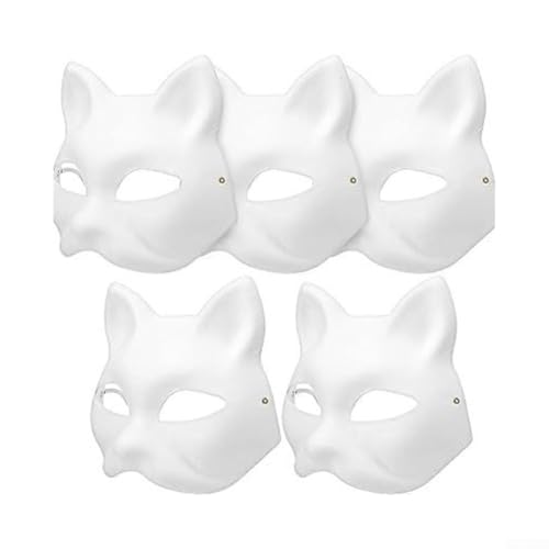 EpheyFIF Unlackierte Katzen-Gesichtsmaske 6er Set mit pelzigem Rand Filztuch und weißem Papier zum Handmalen und Basteln, inklusive Augennetz und dekorativen Sternaufklebern von EpheyFIF