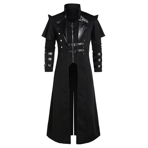 Mittelalter Halloween Frack Jacke Kostüme für Herren, Gothic Viktorianischen Gehrock Uniform, Erwachsene Steampunk Viktorianische Renaissance Pirat Vampir Cosplay Kostüm Outfits Schwarz 5XL von EpheyFIF